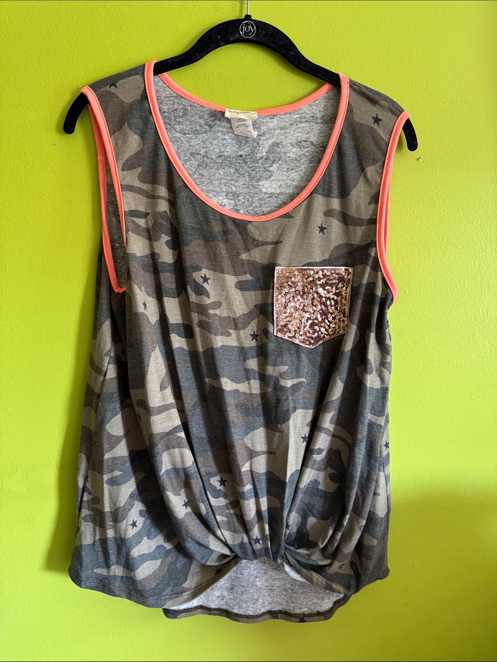 Lovely Melody Green Camo Camouflage Tank Top With Sequin Pocket Size L